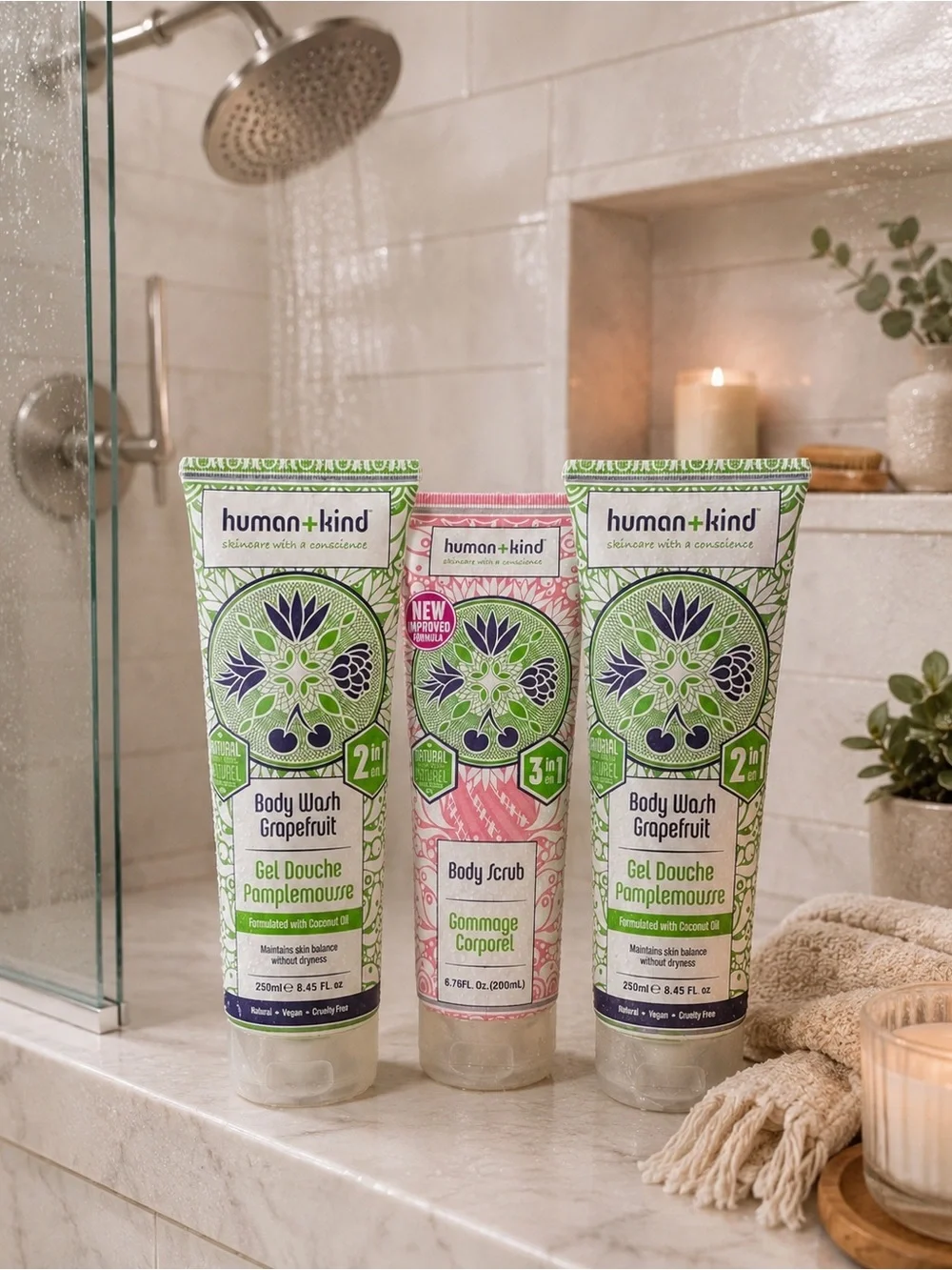 Humankind Grapefruit Body Wash & Scrub Set - Green and Pink